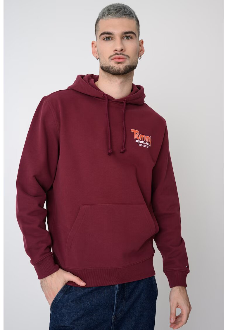 Tommy Jeans Hanorac cu logo si buzunar kangaroo - Visiniu