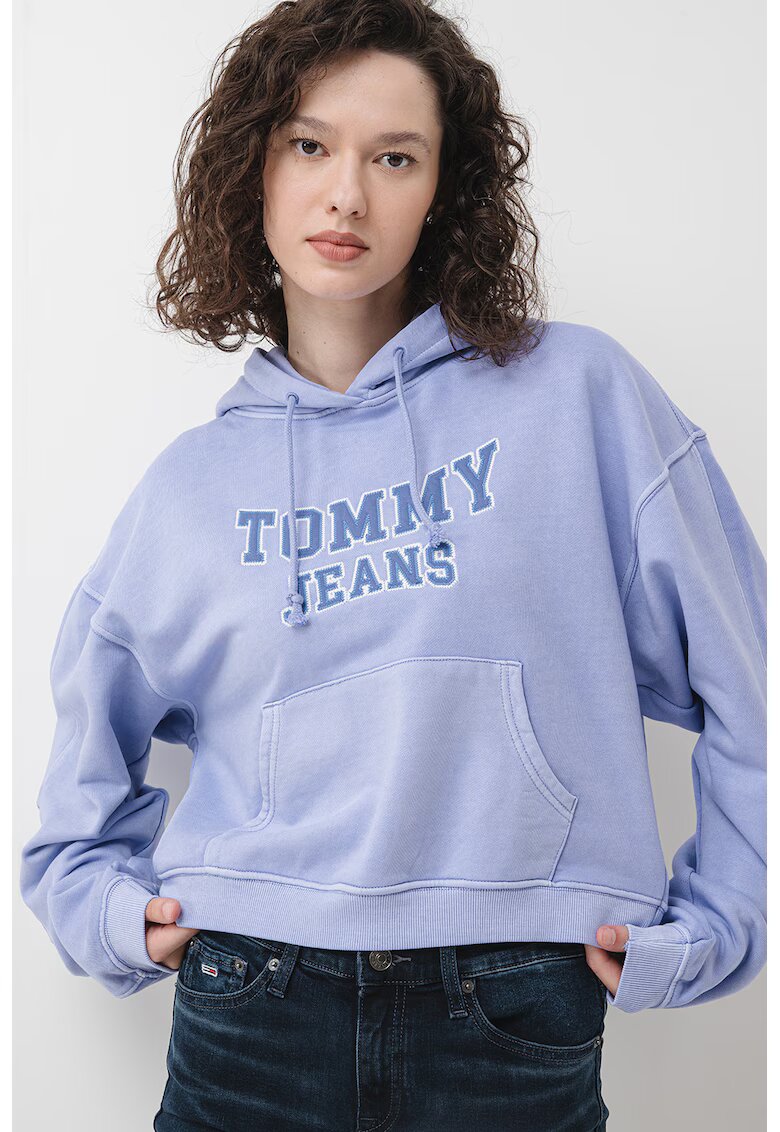 Tommy Jeans Hanorac larg crop cu logo - Albastru lavanda