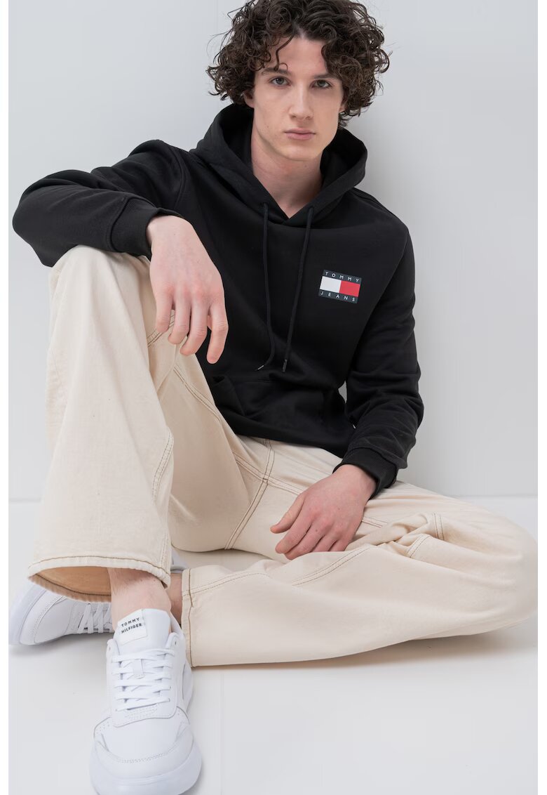 Tommy Jeans Hanorac regular-fit cu imprimeu logo - Negru