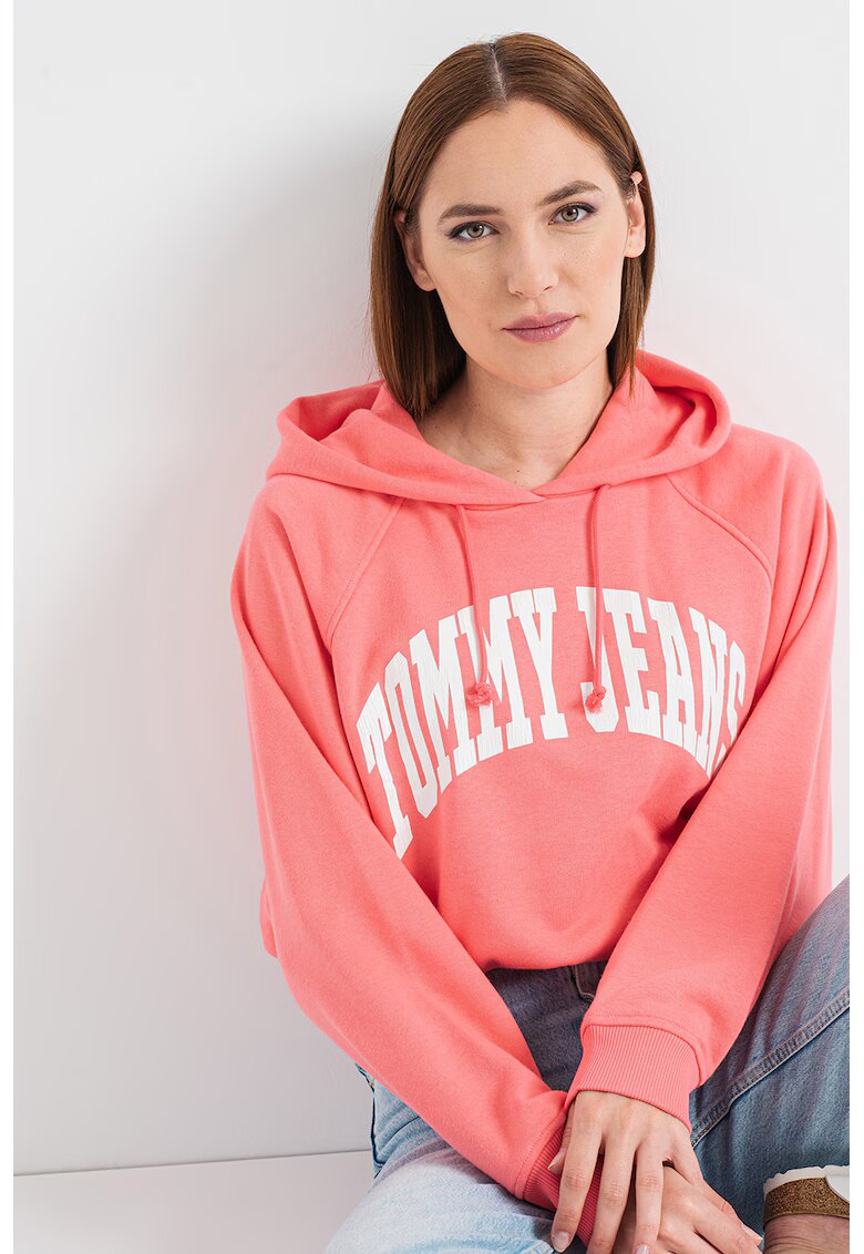 Tommy Jeans Hanorac relaxed fit cu maneci raglan si imprimeu - Alb/Fucsia