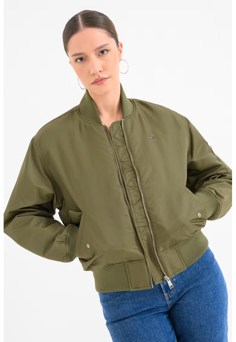 Tommy Jeans Jacheta bomber cu vatelina si logo discret Essential - Verde masliniu