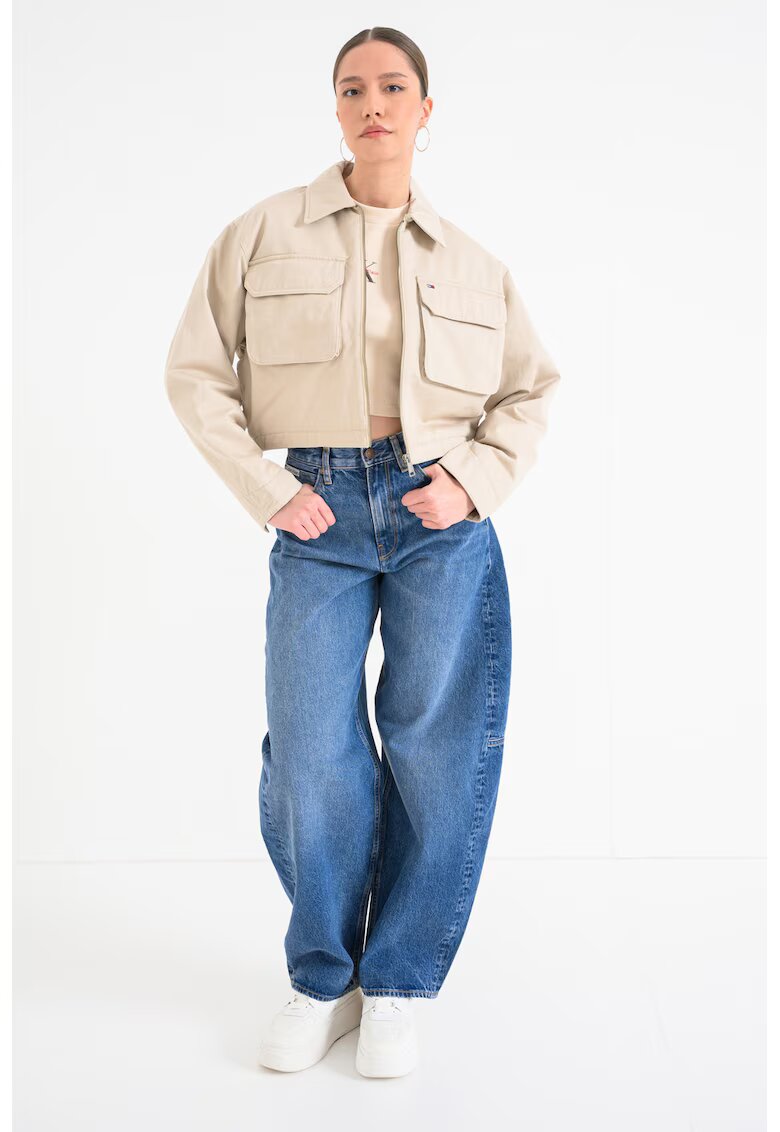 Tommy Jeans Jacheta crop cu fermoar - Maro nisip