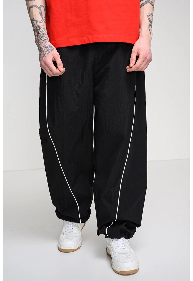 Tommy Jeans Pantaloni relaxed fit cu snur in talie - Alb/Negru