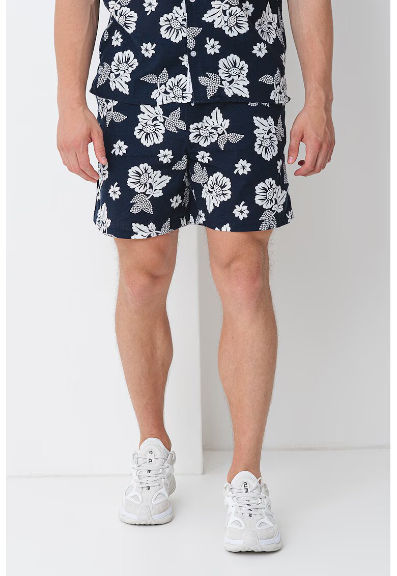 Tommy Jeans Pantaloni scurti de bumbac cu model floral si snur - Alb murdar/Bleumarin