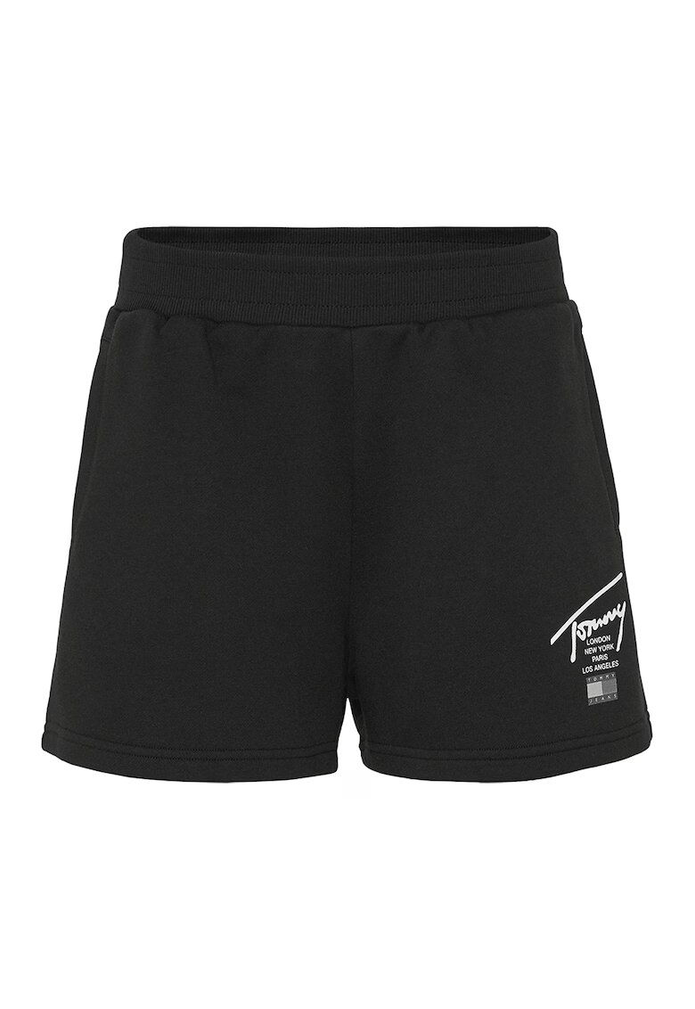 Tommy Jeans Pantaloni scurti din amestec de bumbac organic cu talie inalta si imprimeu logo - Negru