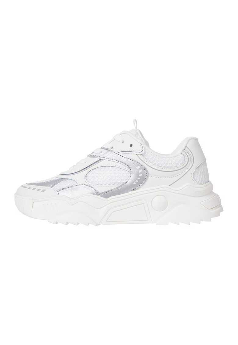 Tommy Jeans Pantofi sport cu aspect masiv si insertii de plasa - Alb/Argintiu