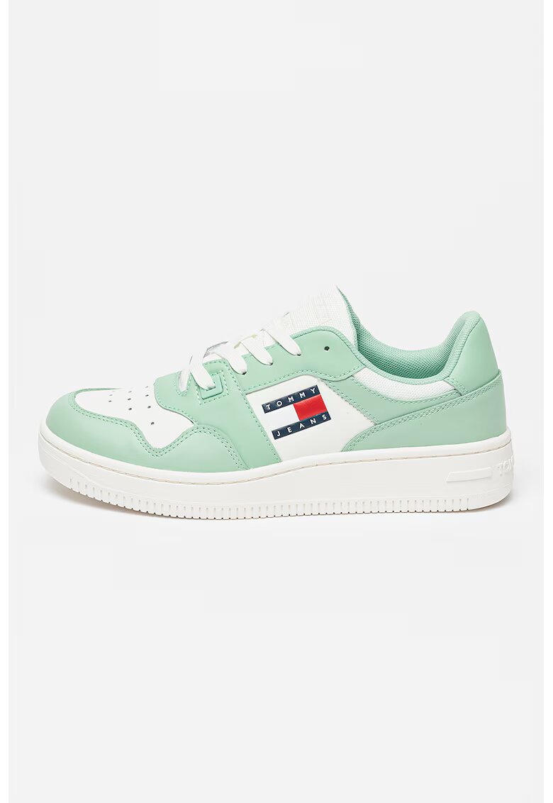 Tommy Jeans Pantofi sport cu segment perforat Retro - Alb/Verde aquamarin