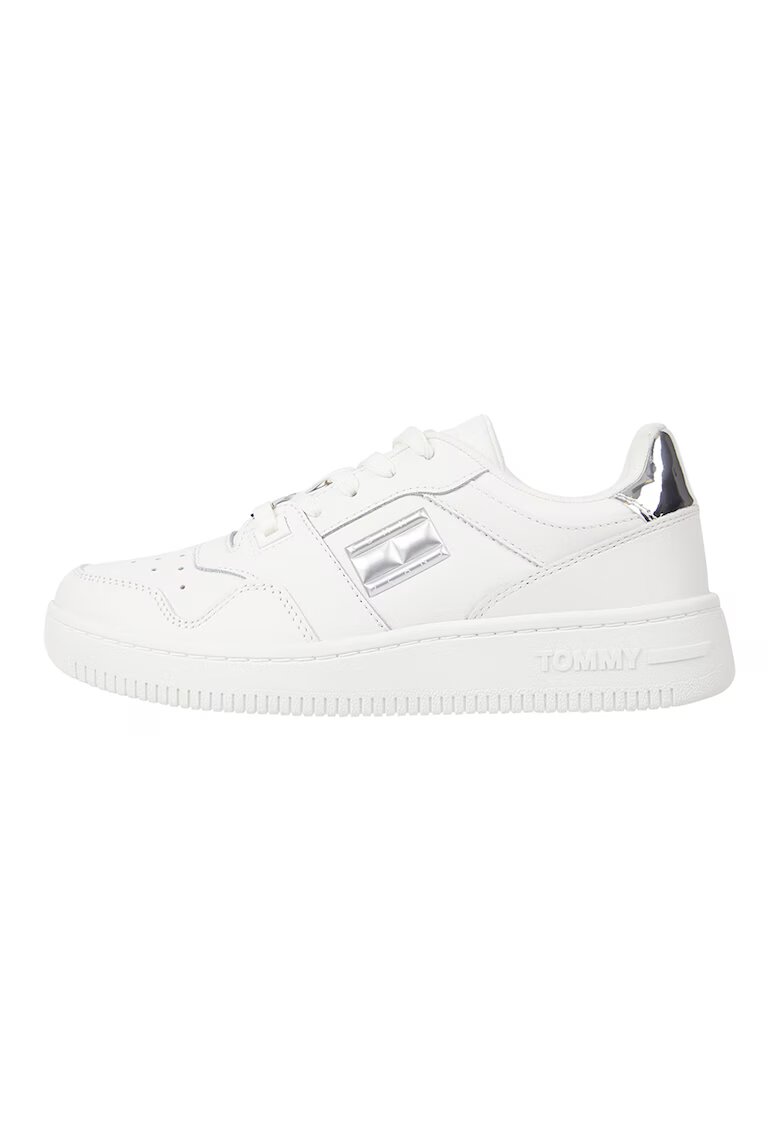 Tommy Jeans Pantofi sport de piele cu aplicatie logo - Alb/Argintiu
