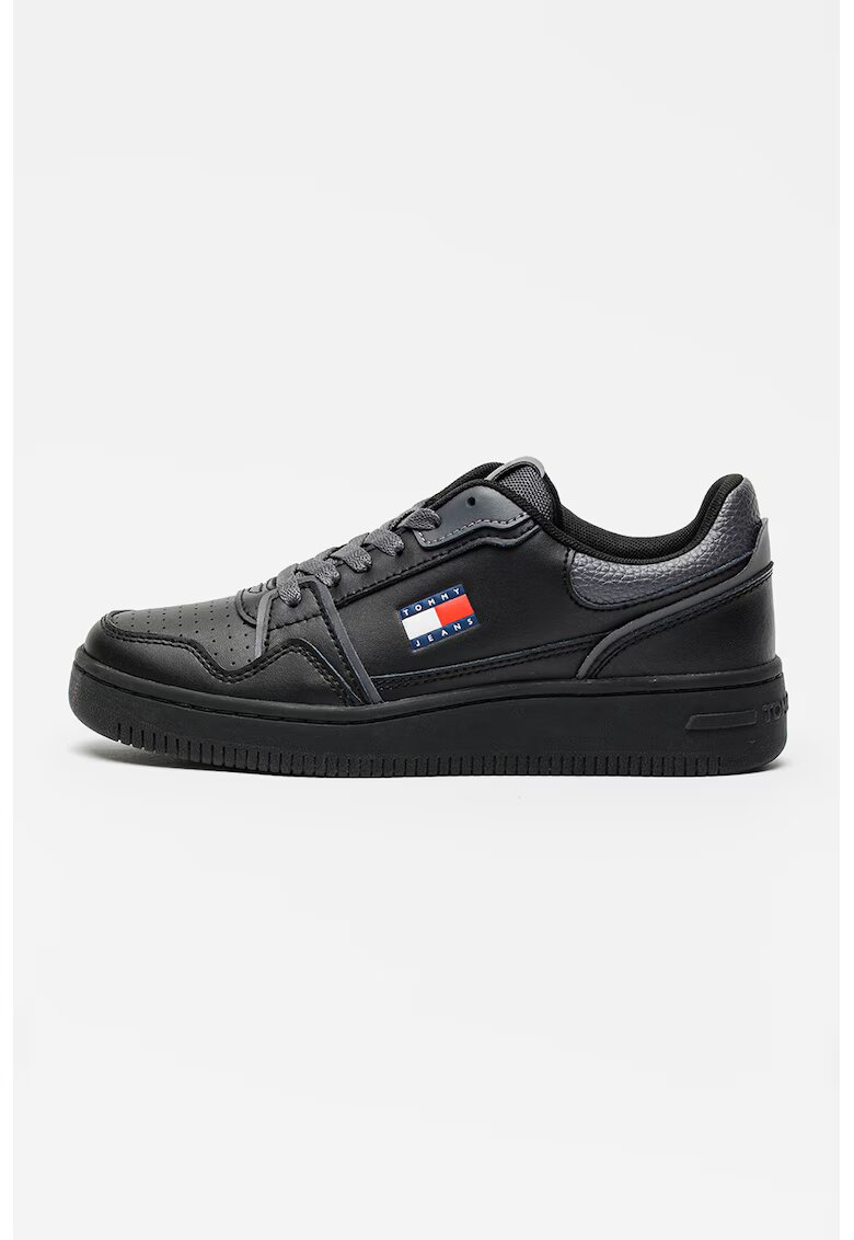 Tommy Jeans Pantofi sport de piele cu garnituri de piele ecologica Retro - Negru/Gri carbune