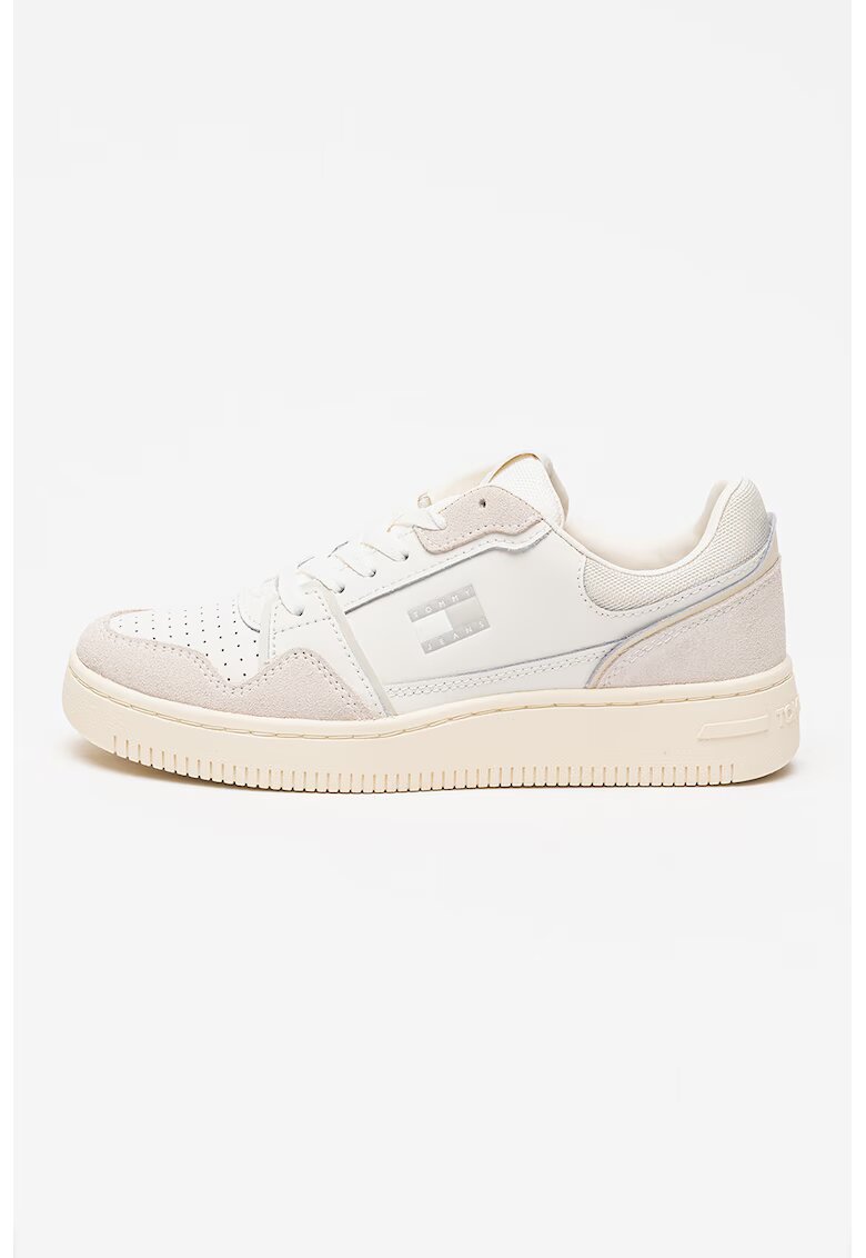 Tommy Jeans Pantofi sport de piele cu garnituri de piele intoarsa Retro - Gri deschis/Alb murdar