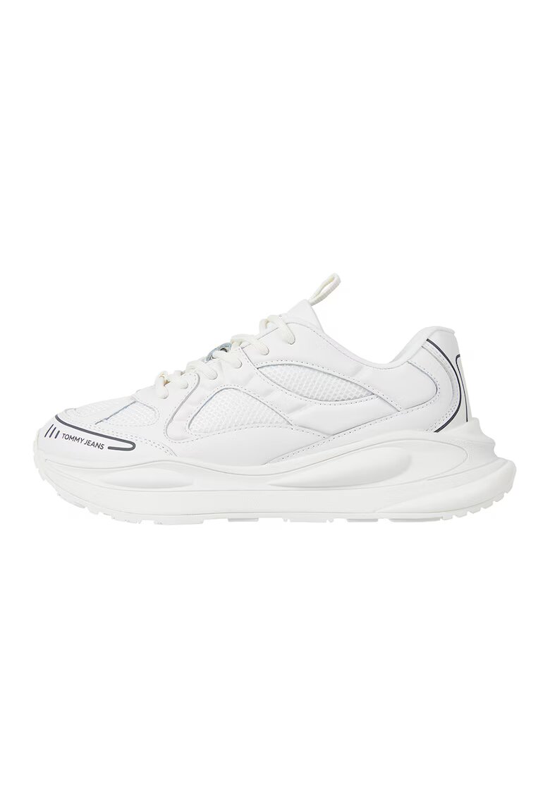 Tommy Jeans Pantofi sport de piele cu garnituri de plasa - Alb