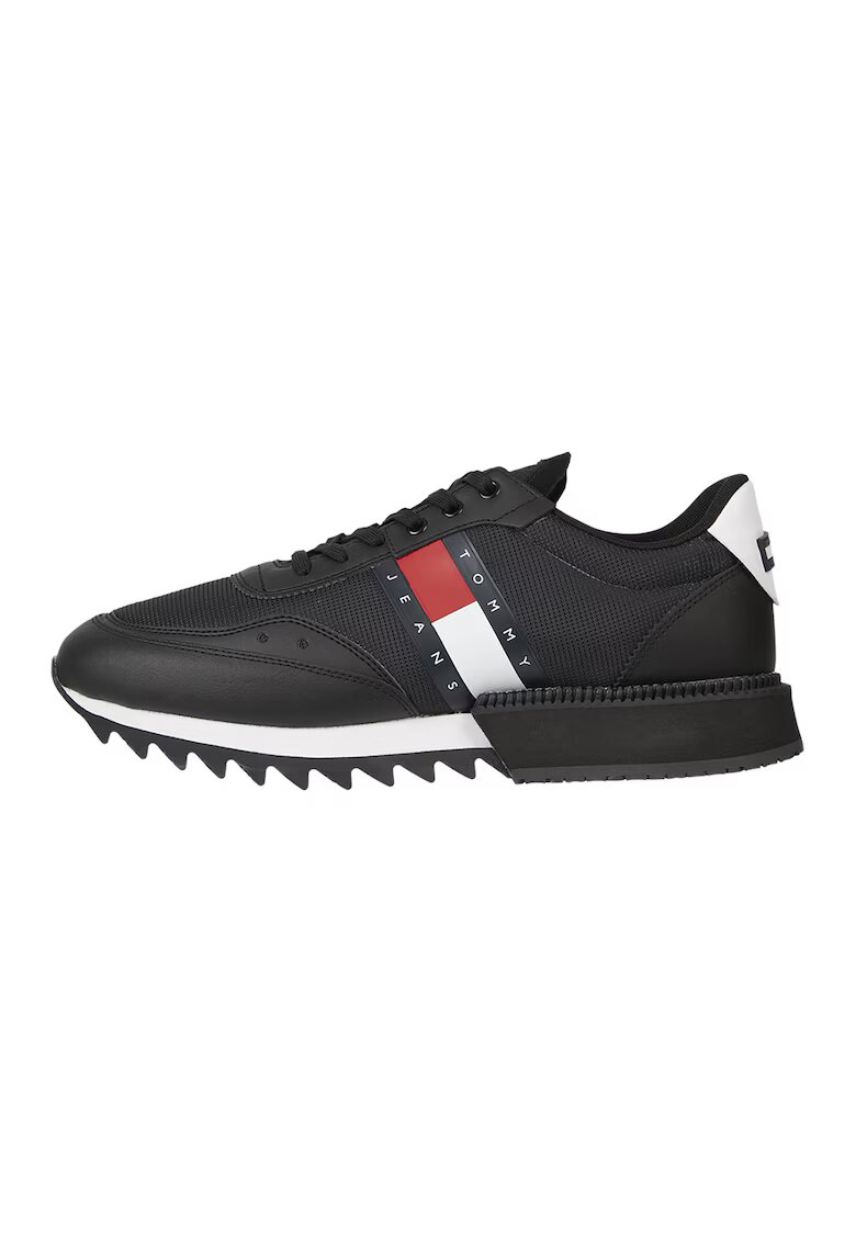 Tommy Jeans Pantofi sport de piele cu garnituri de plasa - Negru