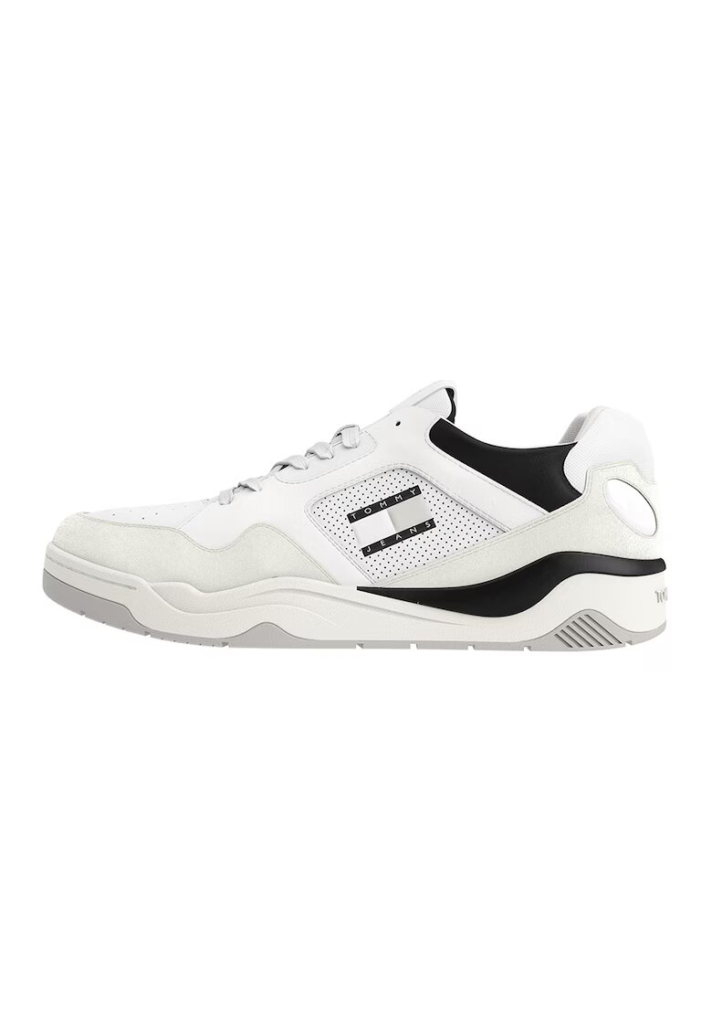 Tommy Jeans Pantofi sport de piele cu insertii de piele intoarsa - Alb fildes/Negru