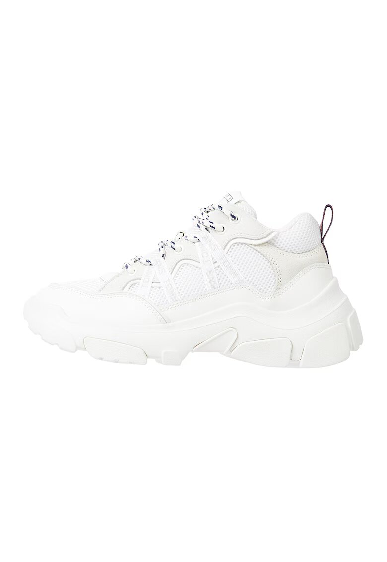 Tommy Jeans Pantofi sport de piele cu insertii de plasa - Alb