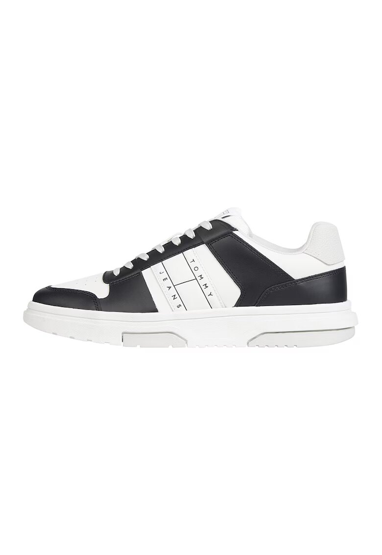 Tommy Jeans Pantofi sport de piele cu logo - Alb/Negru