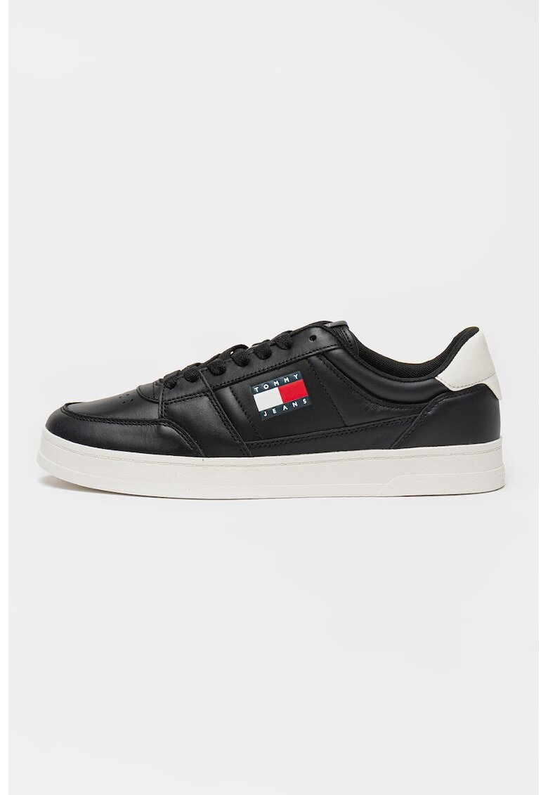 Tommy Jeans Pantofi sport de piele cu segment frontal perforat - Negru