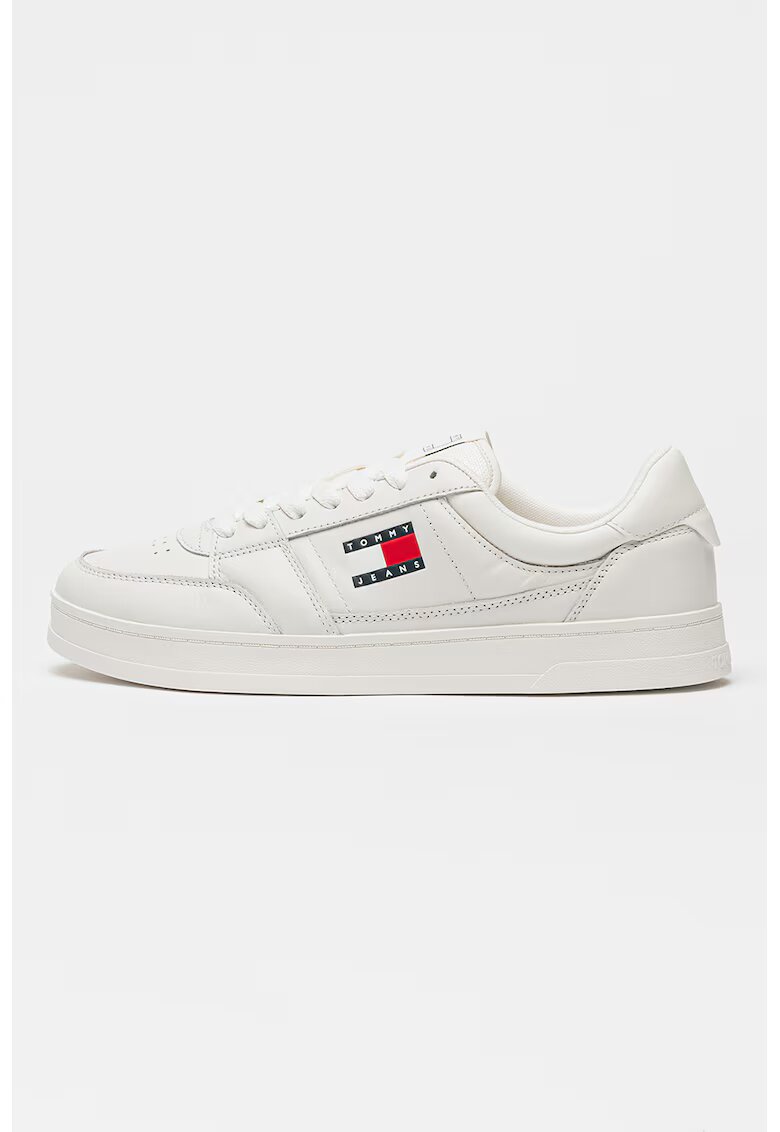 Tommy Jeans Pantofi sport de piele cu segment frontal perforat - Rosu/Alb fildes/Bleumarin