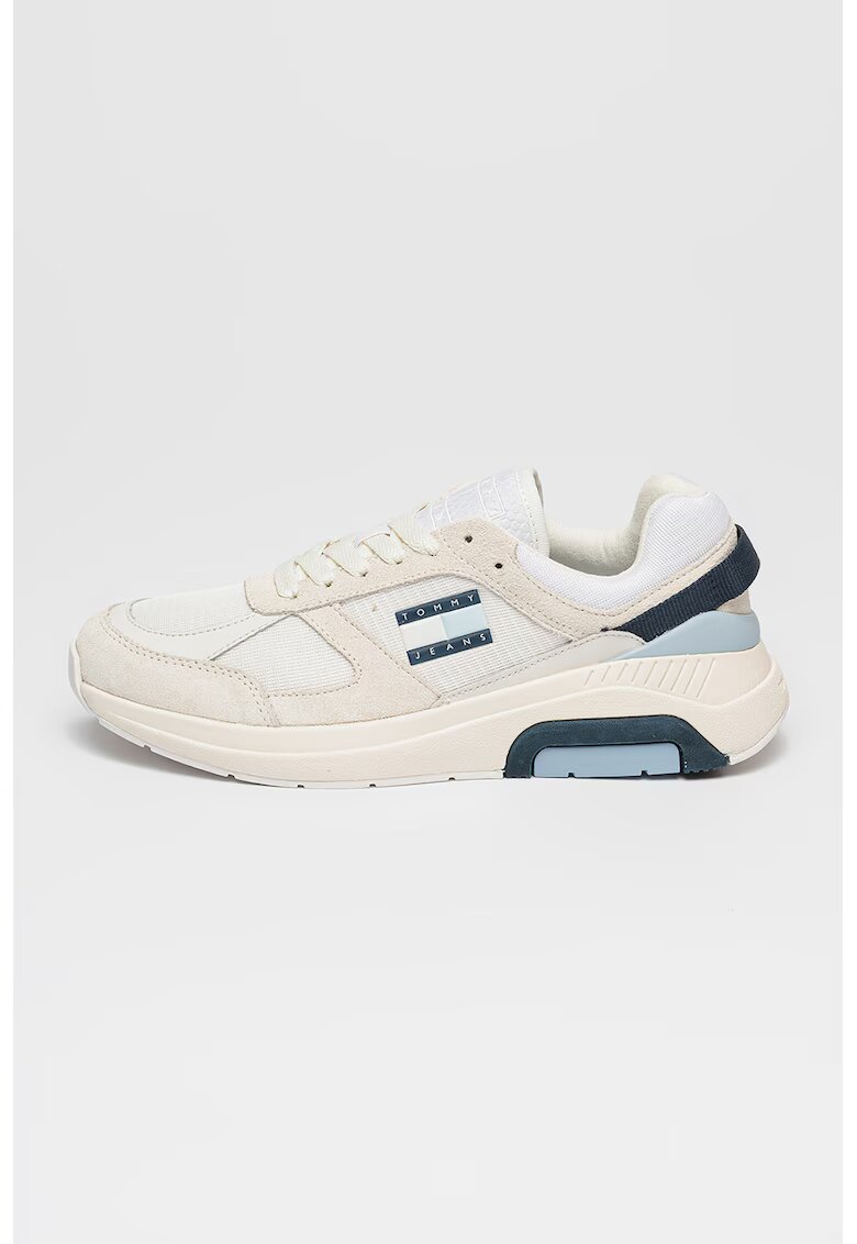 Tommy Jeans Pantofi sport de piele intoarsa cu detalii contrastante - Alb murdar/Albastru