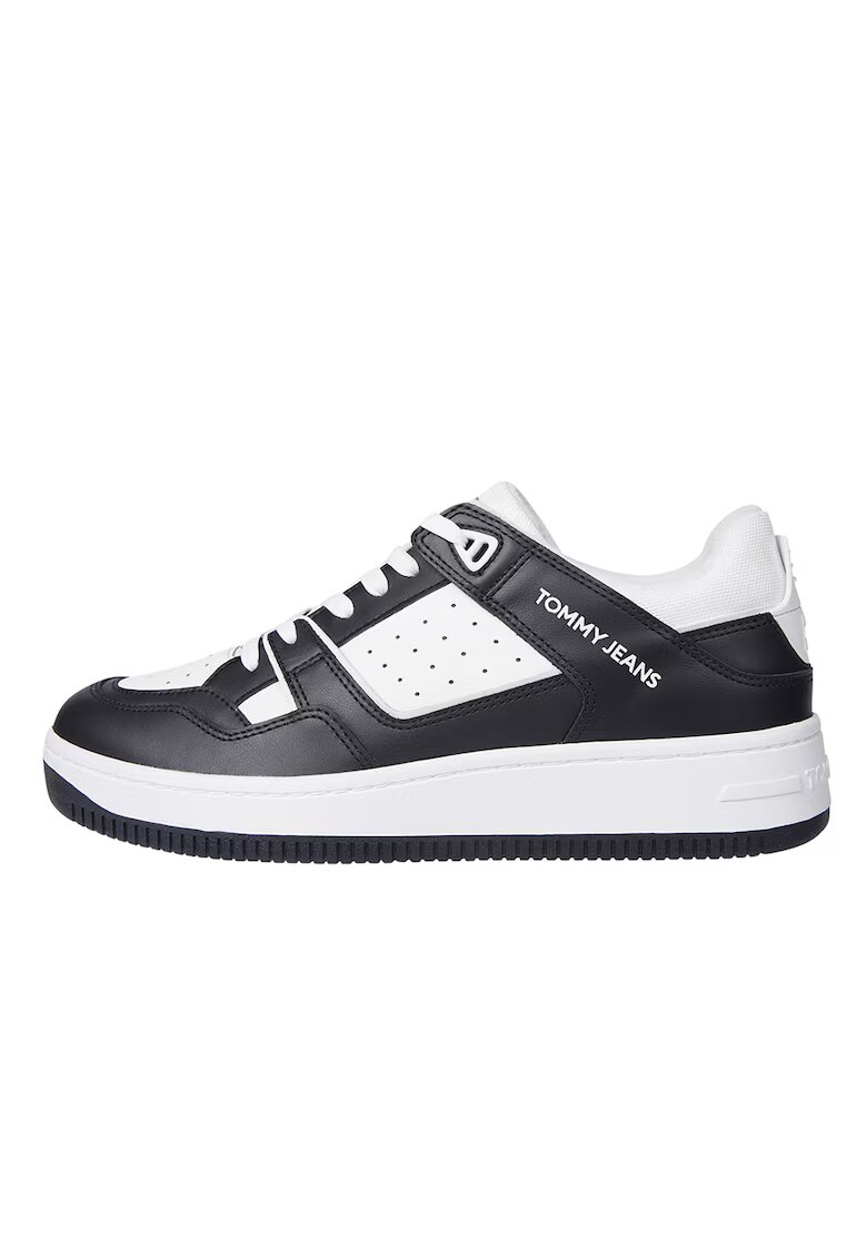 Tommy Jeans Pantofi sport de piele si piele ecologica - Negru/Alb optic