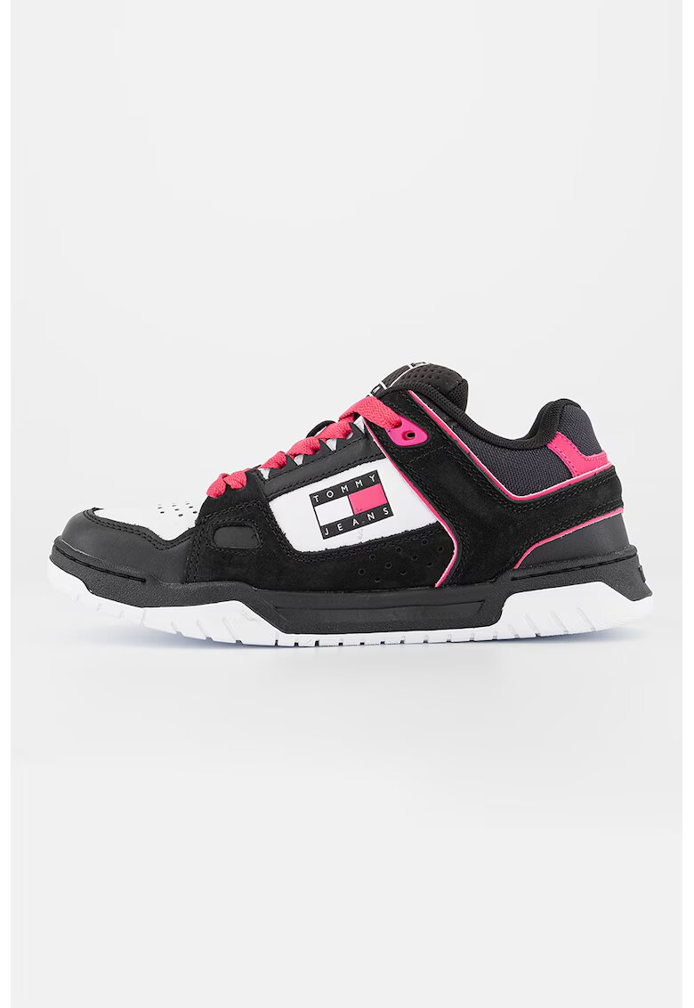 Tommy Jeans Pantofi sport de piele si piele intoarsa - Alb/Negru/Roz
