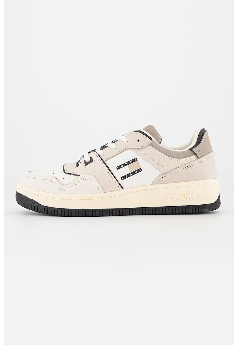 Tommy Jeans Pantofi sport de piele si piele intoarsa cu logo - Alb/Grej