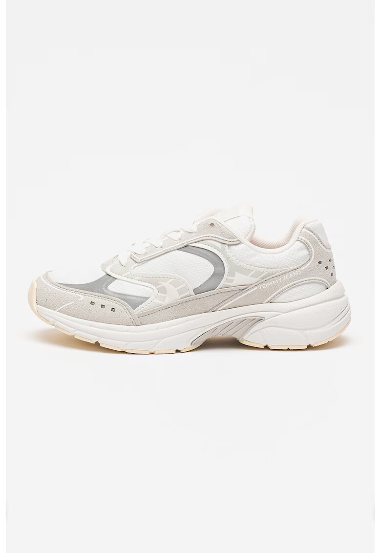 Tommy Jeans Pantofi sport de plasa cu garnituri de piele ecologica Archie'25 - Gri cenusiu/Alb optic