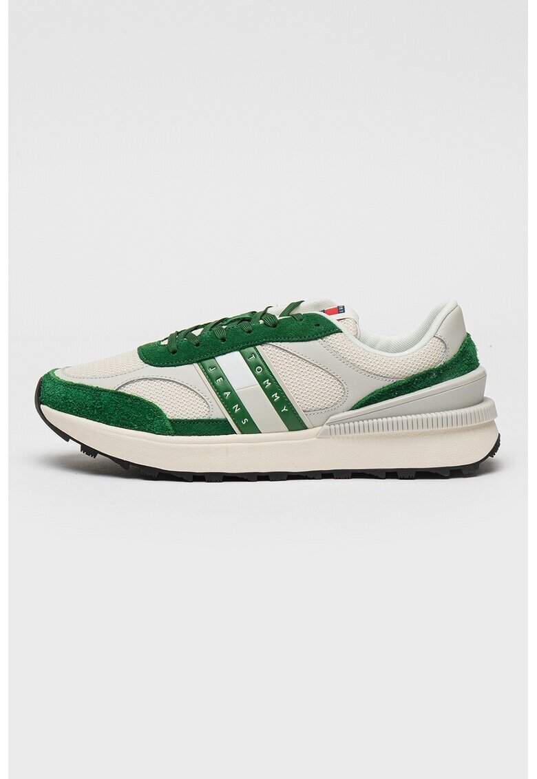 Tommy Jeans Pantofi sport de plasa cu insertii din piele intoarsa - Verde/Gri deschis