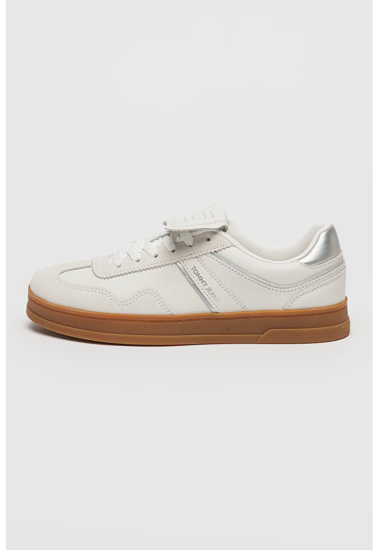 Tommy Jeans Pantofi sport din piele cu clapa The Greenwich - Alb/Argintiu