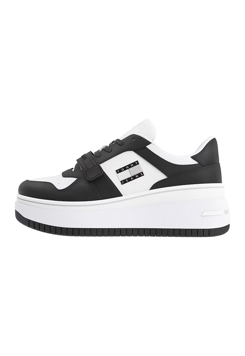 Tommy Jeans Pantofi sport din piele cu velcro - Alb/Negru
