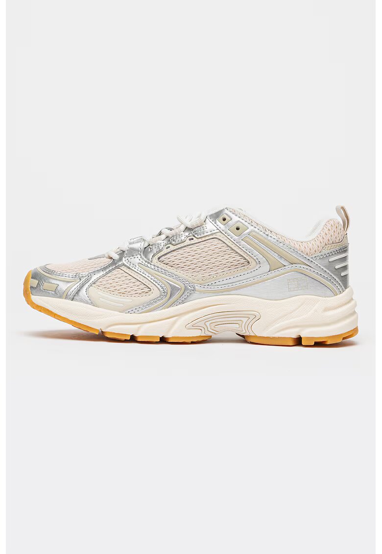 Tommy Jeans Pantofi sport din piele ecologica si plasa Archive'97 - Bej/Argintiu