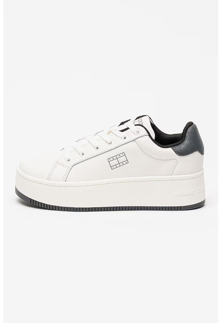 Tommy Jeans Pantofi sport flatform cu segmente de piele - Gri carbune/Alb optic