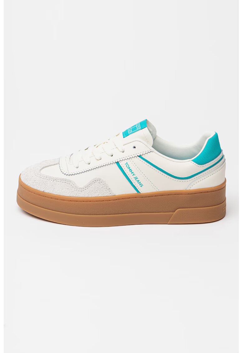 Tommy Jeans Pantofi sport flatform din piele - Caramel/Alb murdar/Verde menta