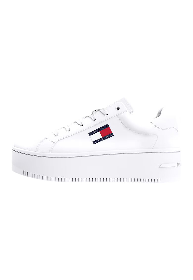 Tommy Jeans Pantofi sport flatform din piele cu detalii din piele ecologica - Alb
