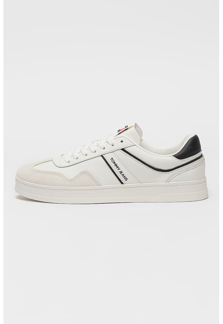 Tommy Jeans Pantofi sport low-cut cu garnituri de piele intoarsa - Alb fildes/Alb murdar