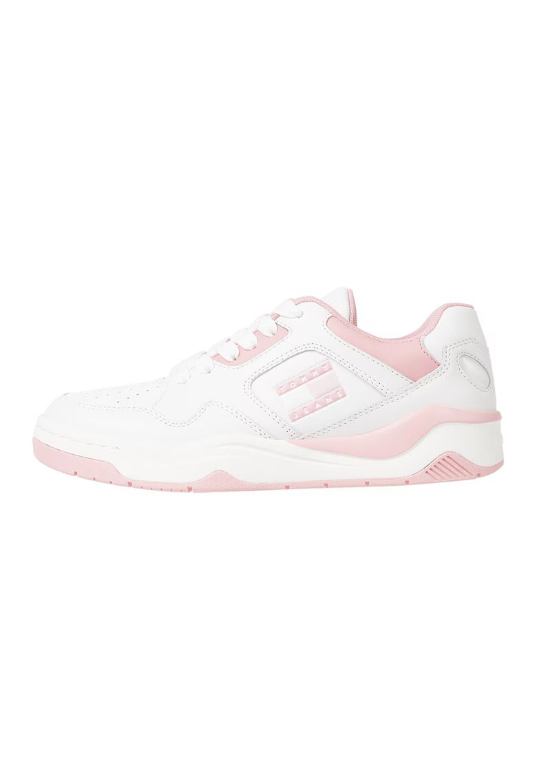 Tommy Jeans Pantofi sport low-cut de piele - Alb/Roz somon
