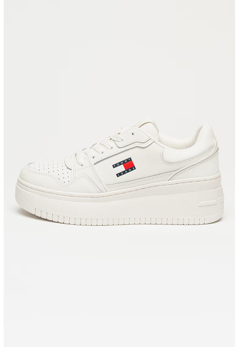 Tommy Jeans Pantofi sport low-cut din piele cu talpa wedge - Alb