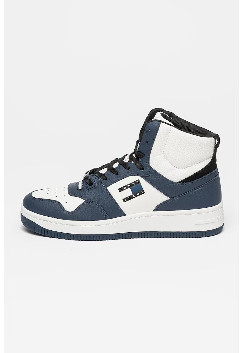 Tommy Jeans Pantofi sport mid-high de piele cu detalii contrastante - Alb/Bleumarin