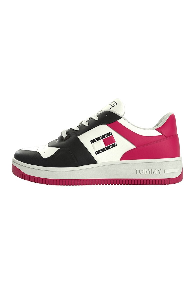Tommy Jeans Pantofi sport wedge de piele cu design colorblock - Alb/Negru/Roz