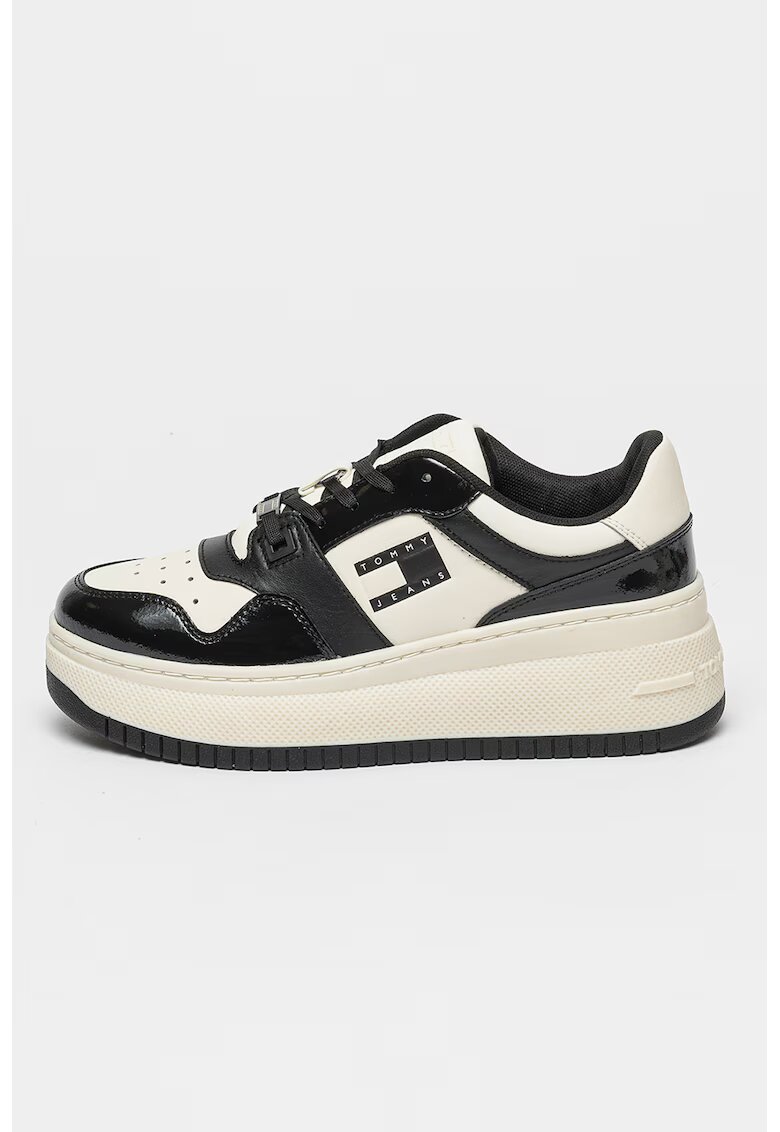 Tommy Jeans Pantofi sport wedge de piele cu garnituri contrastante - Alb/Negru
