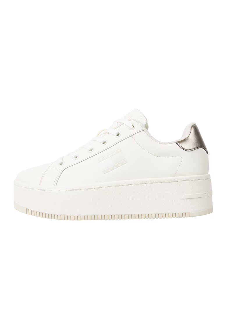 Tommy Jeans Pantofi sport wedge de piele cu garnituri din material sintetic - Auriu/Alb murdar