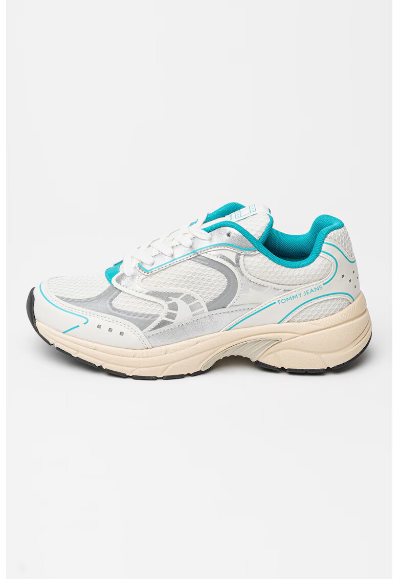 Tommy Jeans Pantofi sport wedge low-cut - Alb murdar/Argintiu/Verde menta