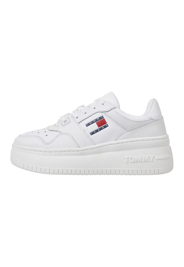 Tommy Jeans Pantofi sprt de piele uni - Alb