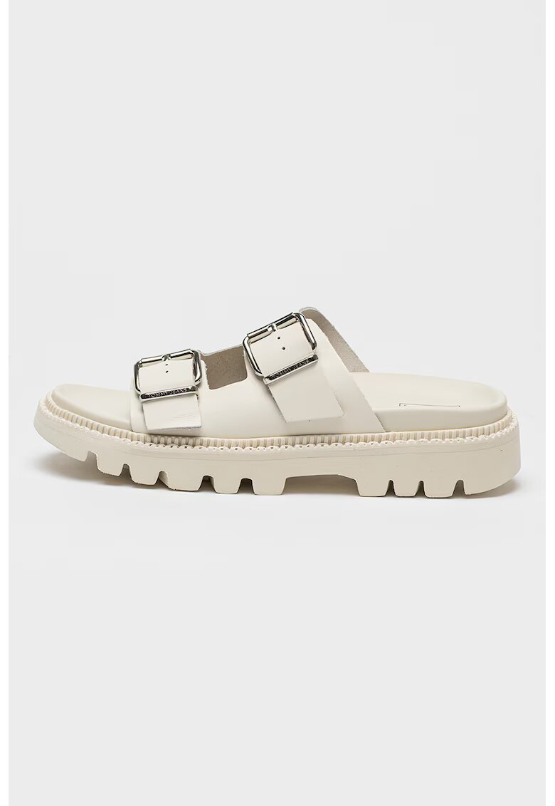 Tommy Jeans Papuci din piele cu catarame - Alb murdar