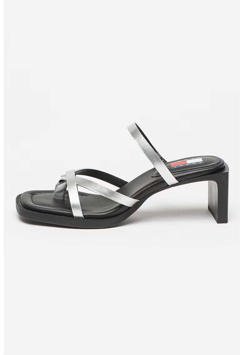 Tommy Jeans Papuci din piele cu toc The Soho - Argintiu