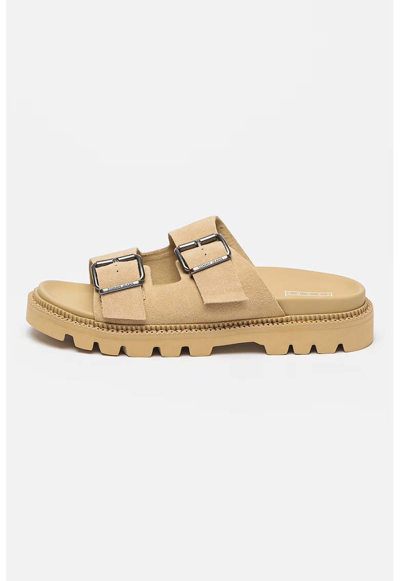 Tommy Jeans Papuci din piele intoarsa cu catarame - Maro camel