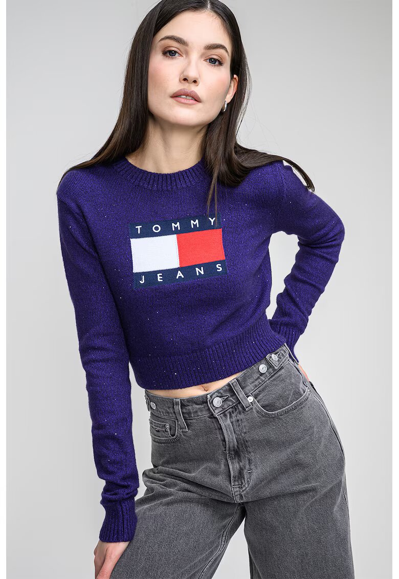 Tommy Jeans Pulover crop cu imprimeu logo - Violet
