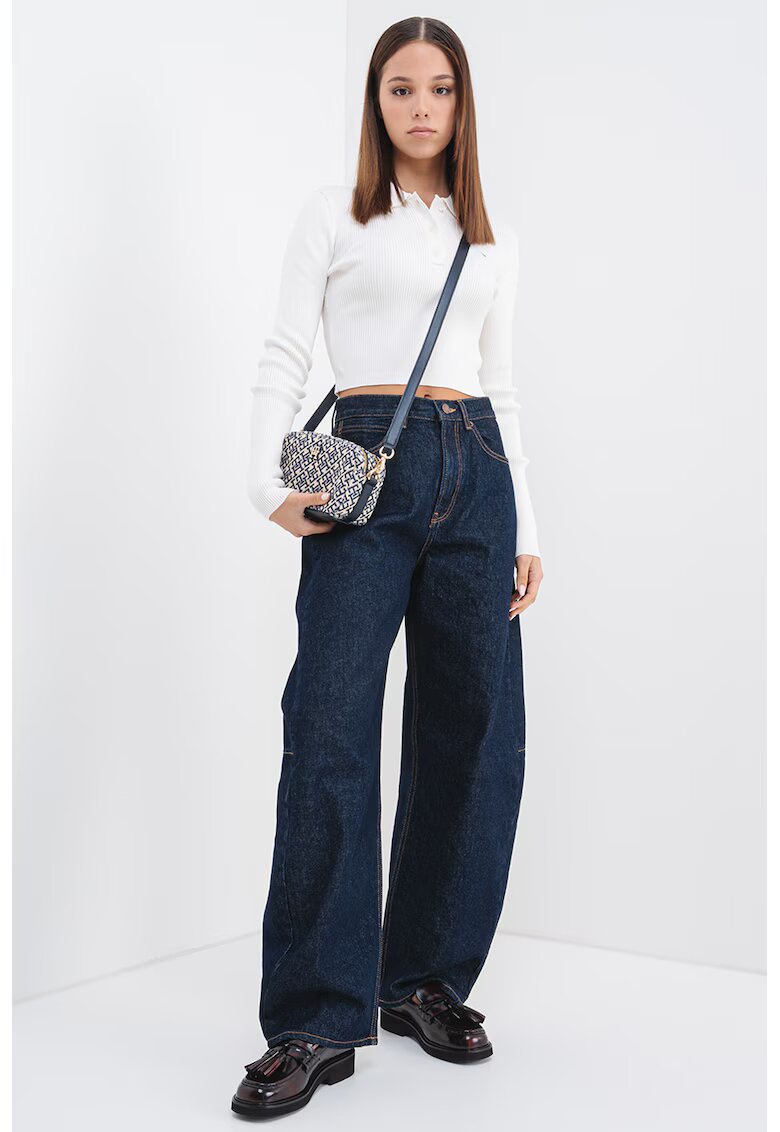 Tommy Jeans Pulover crop din amestec de bumbac organic - Alb