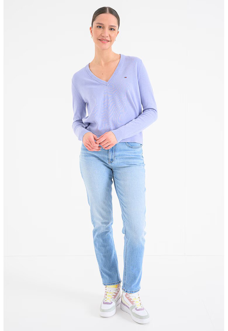 Tommy Jeans Pulover din bumbac organic cu decolteu in V - Lila