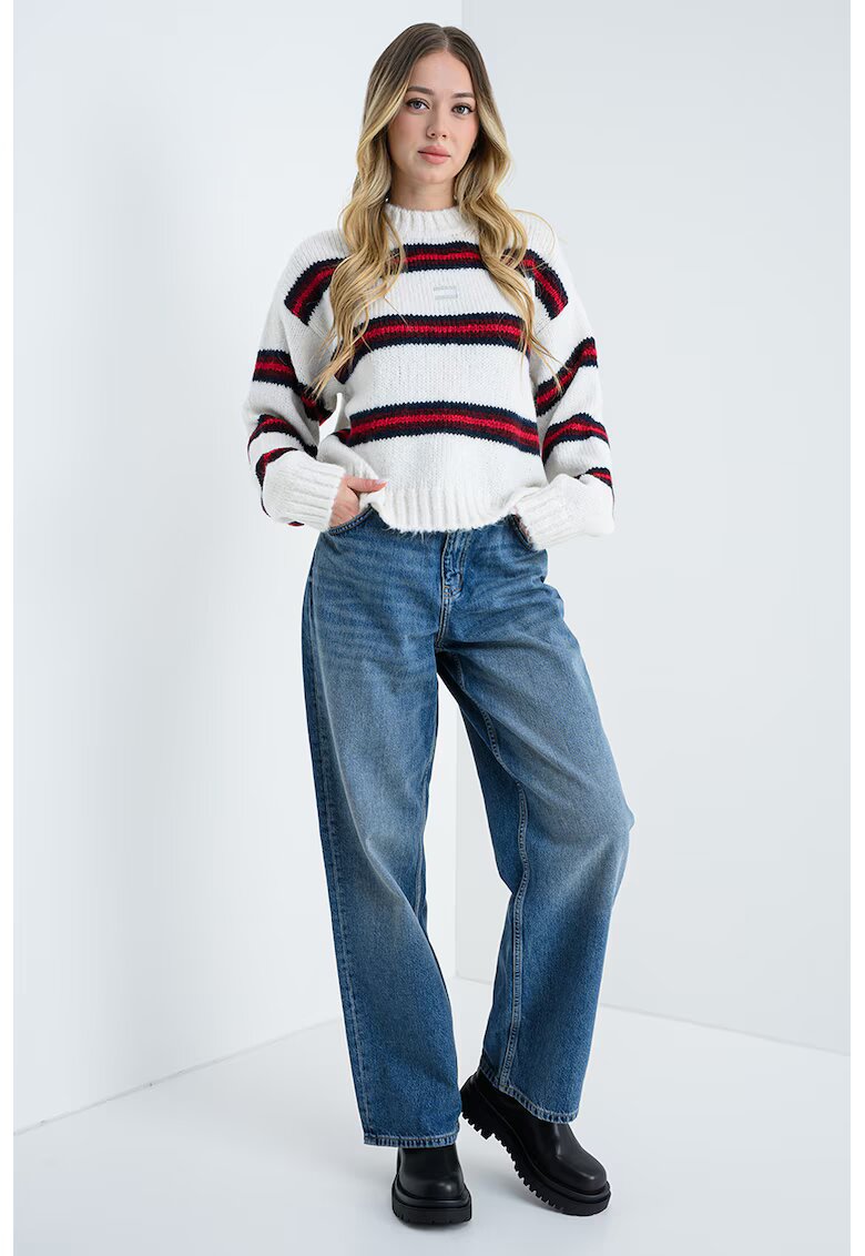 Tommy Jeans Pulover lejer cu dungi - Rosu/Alb