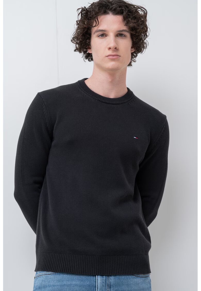 Tommy Jeans Pulover slim fit din bumbac organic - Negru